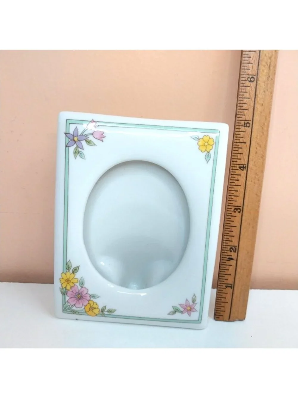 Vintage Ceramic Floral Picture Frame White Pastel Flowers Japan 3